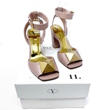 Valentino Garavani One Stud Block Heel Sandals Pink Leather Heels EU 36.5