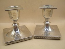 Antique Walker & Hall Candlesticks With Greek Key Bases & Wood Inserts