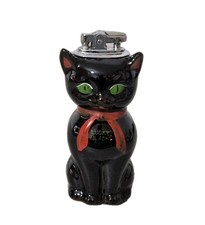 Vtg Shafford Japan Lucky Black Cat Ceramic Redware Table Lighter 5.5" Untested