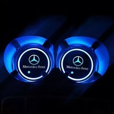2pcs RGB LED Car Interior Cup Holder Light Mat Pads Drink Coaster Mercede s Benz