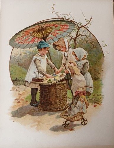 Antique childrens print girls - childrens,