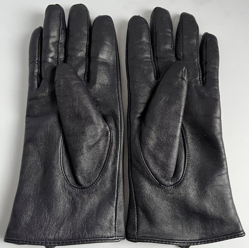 Ladies black leather gloves - black,