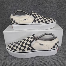 Vans Womens Trainers UK 5 Check Grey Yellow Slip On Low Ladies Shoes 38