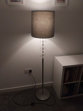 Standing Floor Lamp Oak Furnitureland Claridge - Grey Lampshade