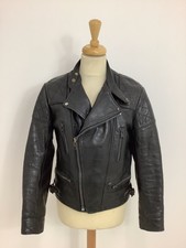 Vintage 1980s black leather biker jacket motorcycle retro bomber rock metal #V1