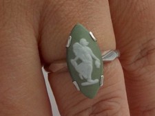 Vintage Silver Wedgwood Ring With Green Jasper Cameo 
