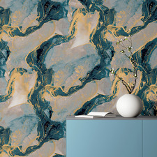 Abstract Marble Wallpaper 693404 Teal Arthouse Elegant Modern Metallic Gold