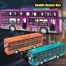 Double Decker Sightseeing Bus Model Pull Back Vehicles Toy Die Cast Boys Toy