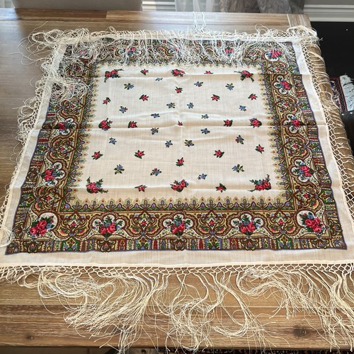Vintage wool floral scarf - floral,