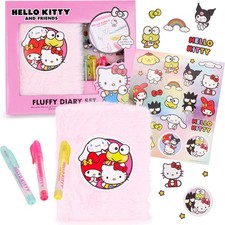 Girls Hello Kitty Diary Pink Fluffy Diary Set Gel Pens & Stickers Christmas Gift