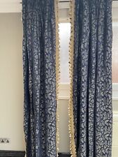 Pair of Gorgeous Heavy Fully Lined Curtains, Blue and Gold, 222cm, Pinch Pleats