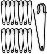 15Pcs Large Safety Pins,75Mm/3" Strong Heavy Duty Extra Large Black Safety Pin f