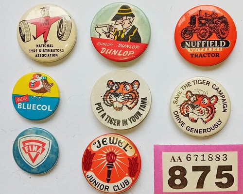 Vintage automobilia pin badges
