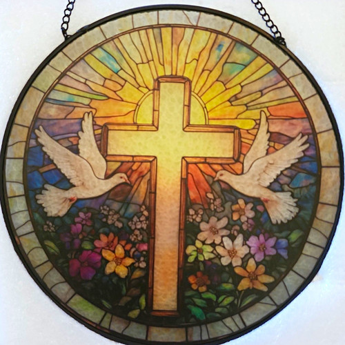 Unmarked stained glass round - glass,