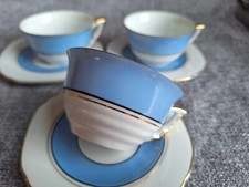 Vintage.Rare .Foreign . Japan Blue White,Gold Trim .Tea Cup & Saucer Set of 3