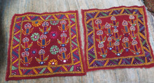 Set 2 Antique Embroidery Shisha Ethnic Textile India Kutch Banjara Doily 10" Sq.