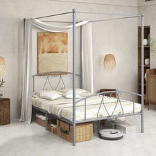 Double Size Metal Canopy Bed 4-Poster Modern Platform Bed Frame