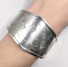 Vintage Egyptian 800 Silver Cuff Bracelet with Pyramids & Sphinx (1950s-1970s)
