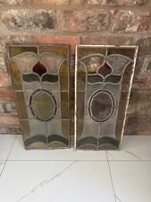Pair Of Victorian Stained Glass Panels With Painted Centre Circa 1890