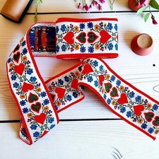 Red & White Jacquard Ribbon Braid Hearts & Flowers 2 Metres of Wide Trim