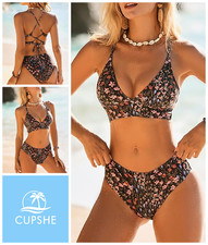 Womens Ladies Bikini Set Size 18 Non Wired Triangle Padded Mid Waist Brief