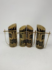 4 Vintage Bamboo Mugs Handmade[A2-5-86]