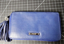 STELLA & DOT Royal Blue Crosshatch Leather Accordion Zip MERCER Wallet w/Tassel