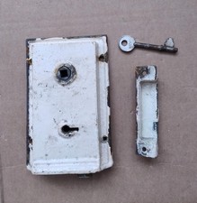 Vintage Reclaimed Metal Door Rim Lock, Keeper & Key