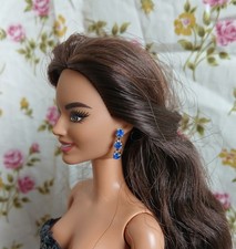 blue glass rhinestone & silver plated dangle earrings for 12"doll/Barbie