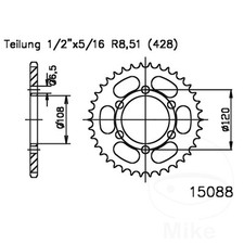 Esjot Rear Sprocket 49 T 428 P 108/120mm Fits Derbi GPR 125 2010-2016