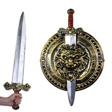 GOLD SWORD SHIELD TOY FANCY DRESS PLASTIC PROP VIKING ROMAN SOLDIER