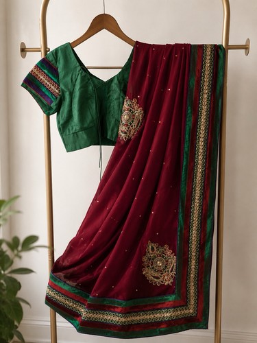 Elegant maroon saree with - maroon,