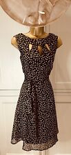 Wallis UK 12 Black & Beige Spotted Fit & Flare Chiffon Sleeveless Occasion Dress