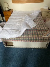 Double divan bed base with slide storage, mattress and topper