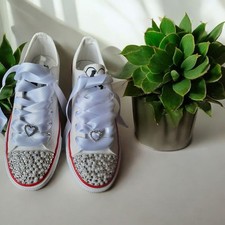 Customised Personalised  Wedding Bride Bling low top   pumps  Shoes Size uk 5