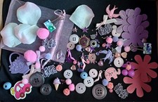 50g pink + purple Craft Bundle. Buttons Beads Bits and Bob's. Harvested. ??