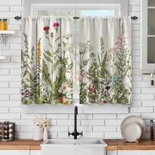 Jekeno Plant Floral Kitchen Curtains Sets for Windows Wildflower Cafe Spring Su