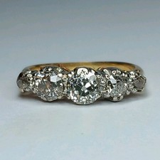 VINTAGE 18CT YELLOW GOLD & PLATINUM DIAMOND 5 STONE HALF HOOP ETERNITY RING I½