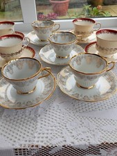 Vintage China Cups & Saucers  Mismatched Duo Sets In Red Gold & White