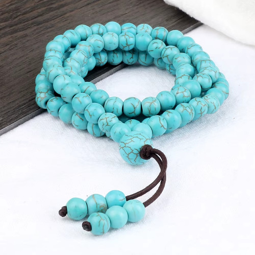 Blue howlite 108 mala - howlite,