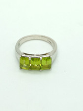 Sterling Silver Rectangle Cut Peridot Trilogy Ring Size O approx Hallmarked Gift