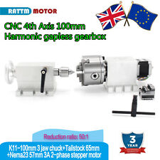 Precision Harmonic Zero Gap Rotation A Axis CNC Router 4th axis 100mm 3jaw Chuck