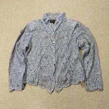 Stephen Y Hippy Blouse Womens Size 10 UK Medium Grey Sequin Lace Beaded Top