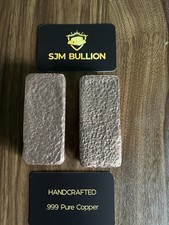 Handcrafted.999 Pure Copper Over 1kg Pack Of 2 Bullion Bars Gift/ Investment