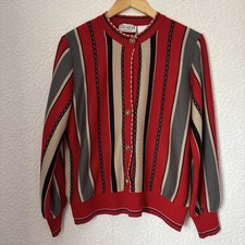 Vintage Grazia Made In Italy Red Geometric Cardigan Size 16 *missing Button*