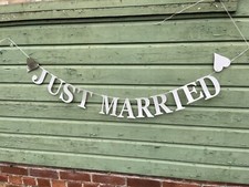 just married wedding bunting, silver glitter just married banner, wedding decor