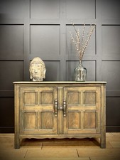 Vintage Ercol Elm Sideboard Cupboard with Drawers – Rustic Green Washed Finish 