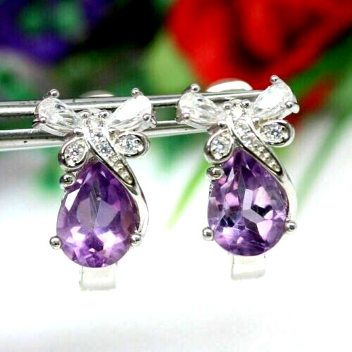 Silver earrings amethyst - silver,