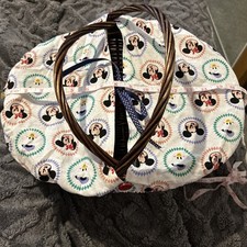 Two Handle Wicker Basket With Cute Micky Mouse Cover With  Red Button & Navy Bow