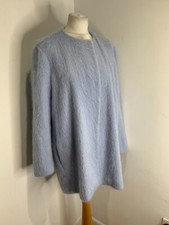 ZARA pale blue knit collarless dress coat M 10 12 VGC wool mohair smart classic